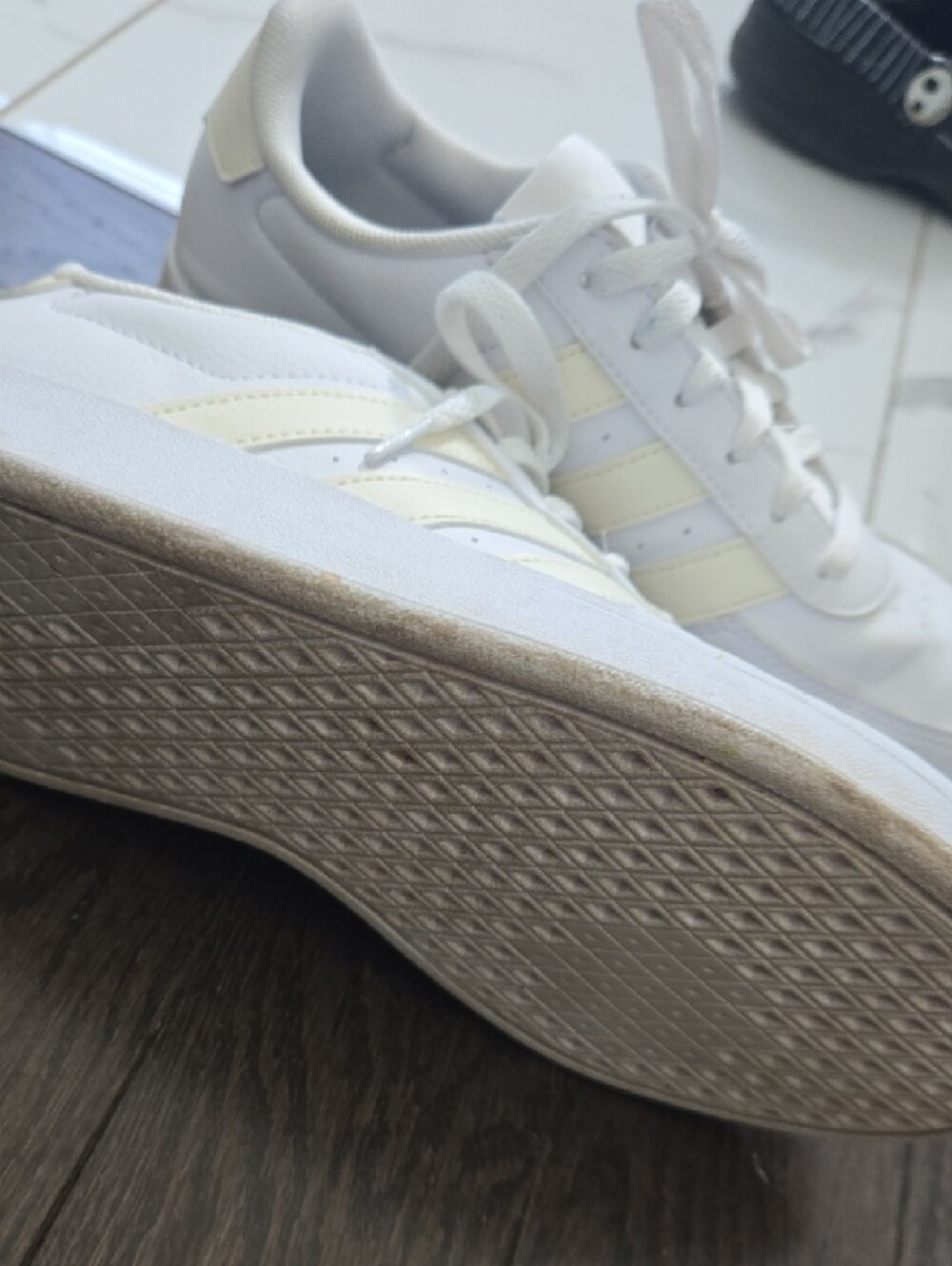 adidas Women’s White Sneakers with Cream Accents - Picture 3 of 6